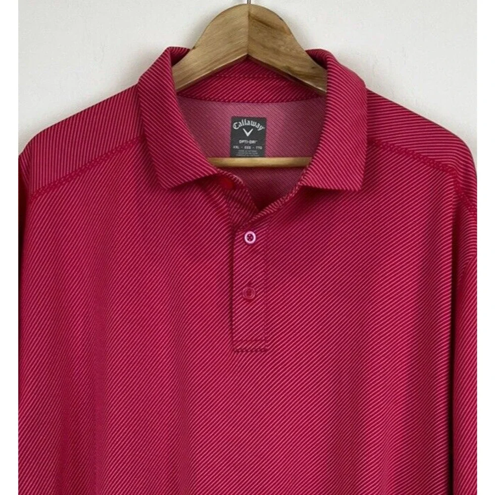 Callaway Opti-Dri Golf Shirt Men's‎ XXL Pink Stripe Geo UPF 50 Stretch